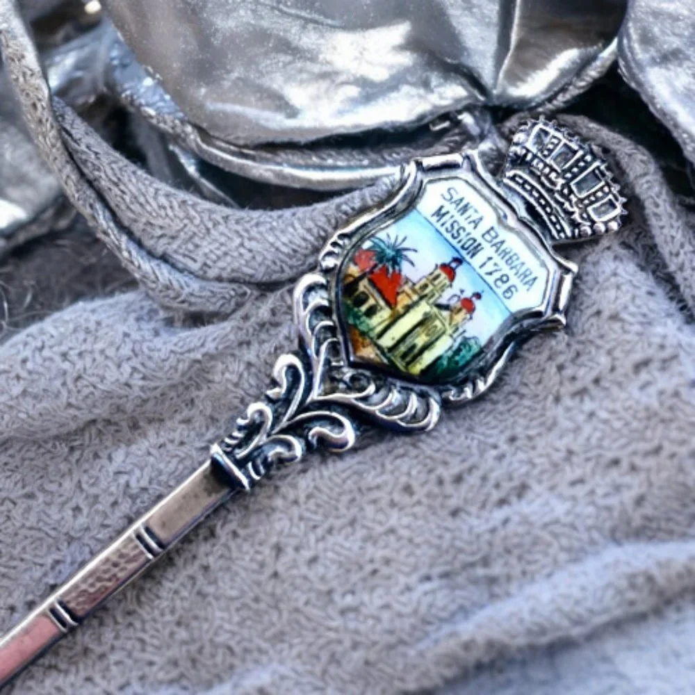 Santa Barbara Mission CA 1786 SilverPlate Souvenir Spoon TINY made in Germany
